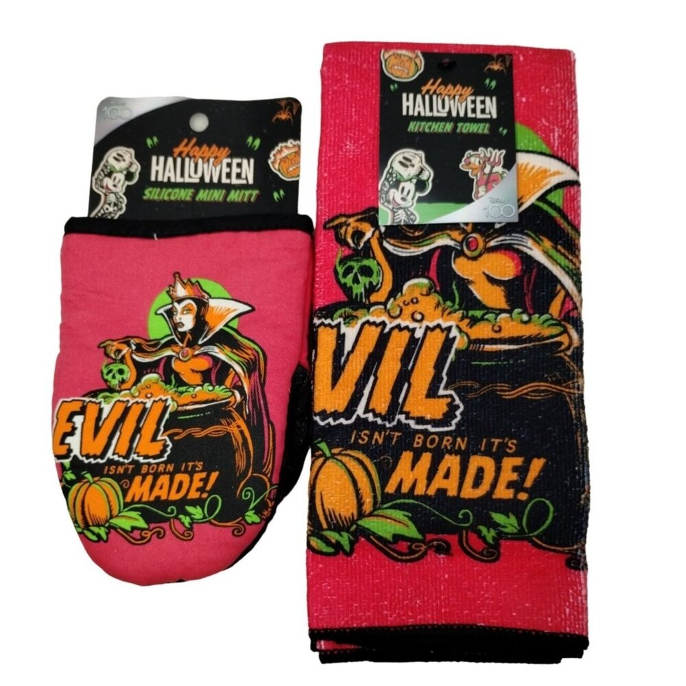 Disney 100 Halloween Snow White Evil Queen Kitchen Towel and Silicone Mini Mitt